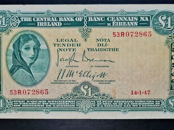 Ireland 1947 Lady Lavery 1 Pound Banknote