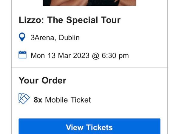 8 x Lizzo Tickets 13 March 3 arena Dublin