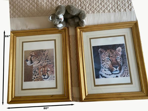 Framed Pair of Printed Cheetah signed Limited edition