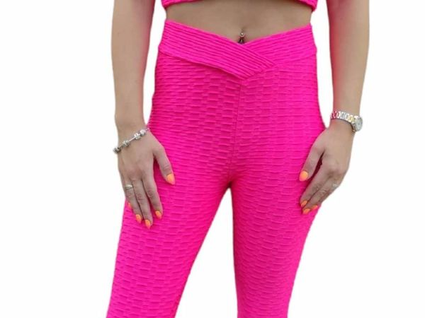 Pink Neon set Tik tok leggins and top