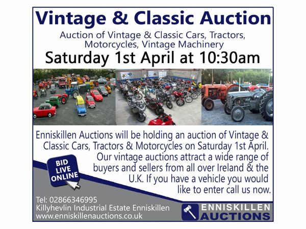Vintage and Classic Auction - Saturday 1st April at 10:30am
