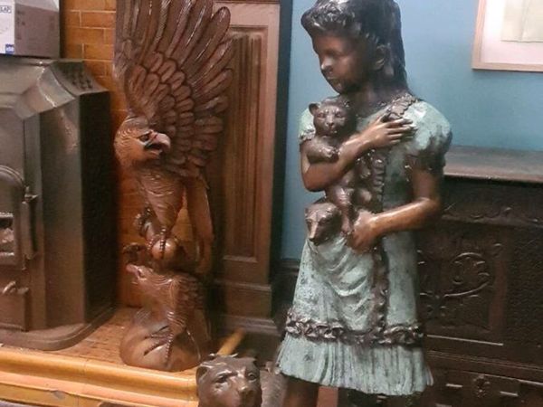 4Ft Bronze Statue of Girl and her dog