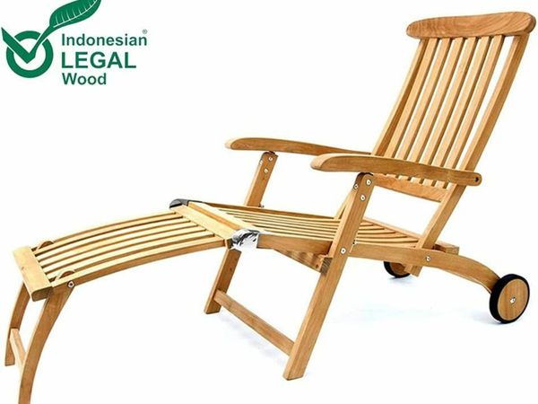 Wooden sun lounger Deckchair with Wheels Backrest