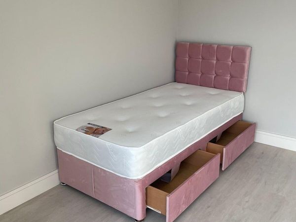 New 3ft Pink Plush Divan bed & Mattress