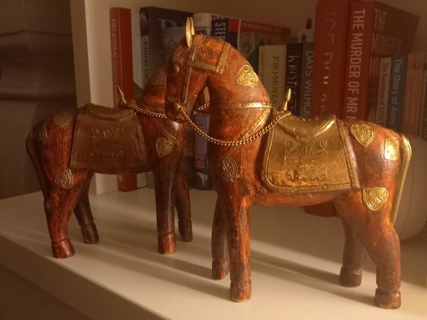 Wooden handcarved inlaid horses