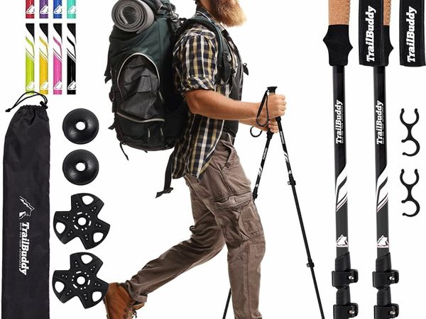 TrailBuddy Walking Poles - Pack of 2 Lightweight, Adjustable Trekking Poles for Hiking