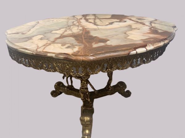 Marble Top and Brass Oval Side Table