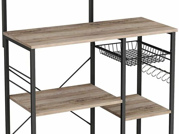 STANDING KITCHEN SHELF WITH METAL BASKET AND 6 S-HOOKS AND SHELVES