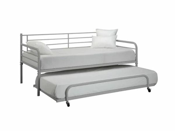 Single metal bed frame with pullout bed