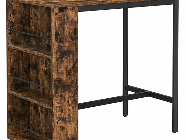 BAR TABLE WITH SHELF, BAR TABLE, KITCHEN TABLE, 3 OPEN COMPARTMENTS, DINING TABLE, KITCHEN COUNTER FOR KITCHEN, DINING ROOM, 110 X 60 X 100 CM, INDUSTRIAL DESIGN, VINTAGE BROWN/BLACK