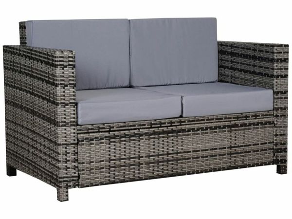 2-Seater Weather Resistant Outdoor Garden Rattan Sofa Chair Grey