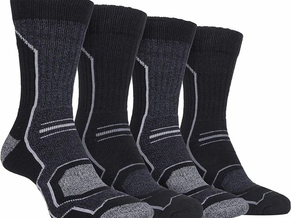 4 Pairs Mens Cushioned Anti Blister Breathable Ribbed Hiking Socks with Arch Support