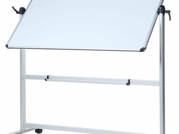 Double-Sided Magnetic Revolving Mobile Whiteboard, Aluminium Frame & Stand,W110xH75 cm