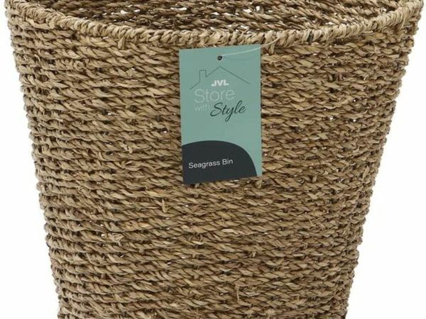 Natural round Seagrass Waste Paper Basket Bin, 28 X 25 Cm