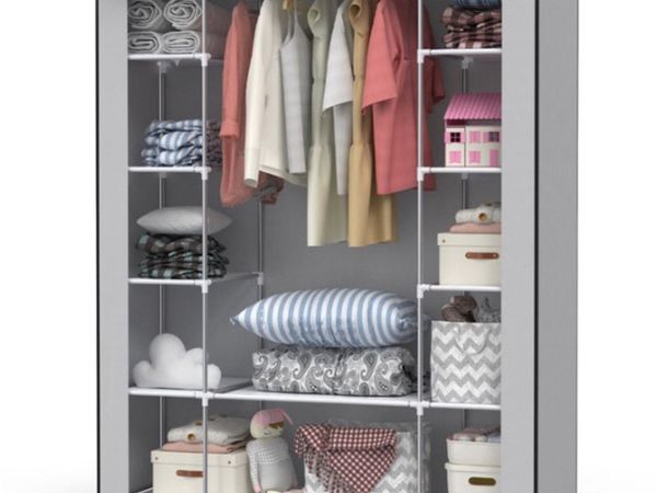 NEW Large Canvas Fabric Wardrobe With Hanging Rail