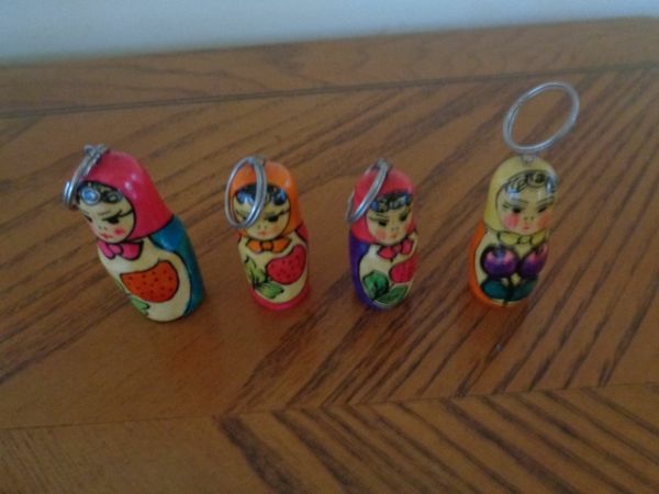 Hand Painted Russian Doll Key Rings x 4 for Sale