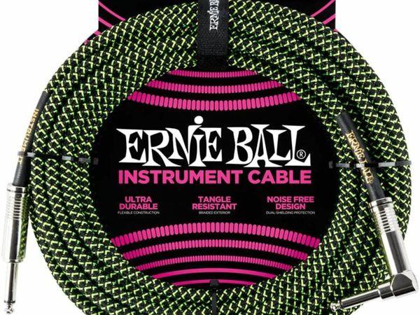 Ernie Ball 10 ft Braided Straight Angle Instrument Cable - Black/Green
