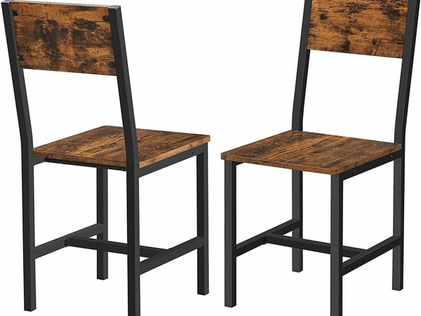SET OF 2 INDUSTRIAL STYLE DINING CHAIRS METAL FRAME DINING ROOM LIVING ROOM KITCHEN VINTAGE BROWN-BLACK