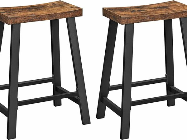 SET OF 2 BAR STOOLS WITH CURVED SEAT KITCHEN DINING ROOM STUDY INDUSTRIAL DESIGN 46.2 X 33 X 60 CM VINTAGE BROWN/BLACK