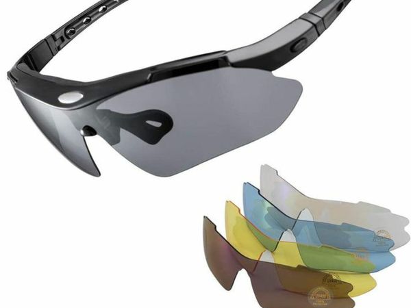 Polarized Cycling Sunglasses for Men Women Sports Sunglasses UV Protection Cycling Glasses with 5 Interchangeable Lenses Bike Goggles TR90 Unbreakable Frame