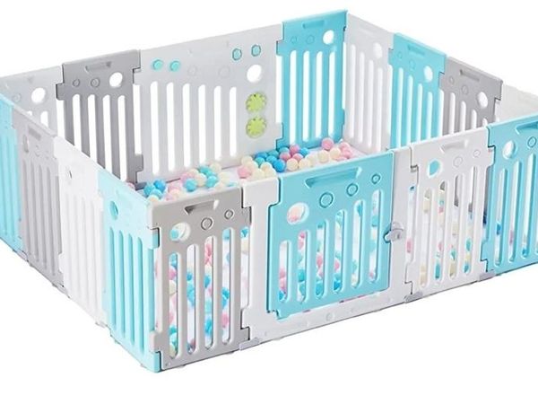 PLAYPEN - Adjustable Plastic Baby Toddler Playpen with Super Fun Activity Panel Safety Play Gym (LightBlue) - The balls are included. NEVER USED
