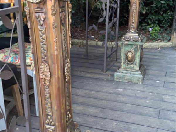 Antique Pair of bronze and marble columns