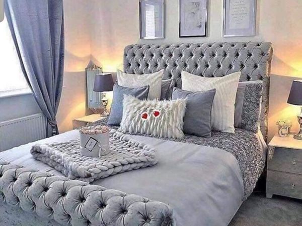 Silver velvet on sale sleigh bed