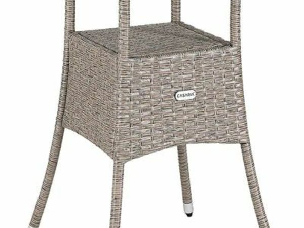 POLYRATTAN SIDE TABLE / GARDEN TABLE WITH FROSTED GLASS TABLE TOP - 60-80 CM - CHOICE OF COLOURS, Ø60CM, GREY / BEIGE