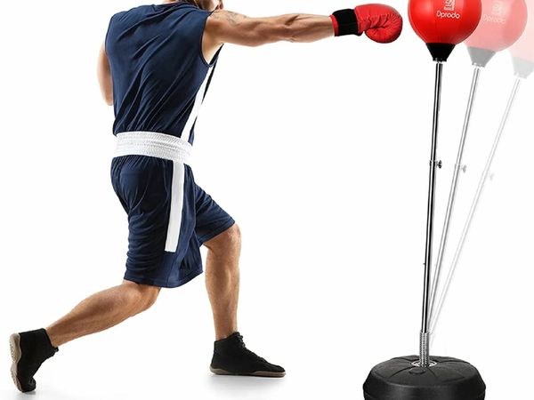 PUNCHING BAG WITH STAND FOR ADULTS KIDS, DPRODO ADJUSTABLE SPEED REFLEX TRAINING BAG PLUS BOXING GLOVES, WORKOUT PUNCH SET FOR HOME GYM