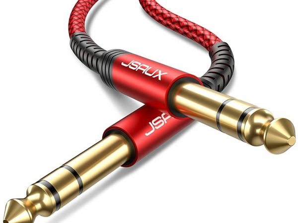 JSAUX Professional Guitar Cable 3M (10ft), 1/4" 6.35mm to 6.35mm TRS Stereo Audio Guitar Lead Nylon Braided Jack Instrument Cable for Electric Guitar, Bass, Amp, Keyboard, Mondolin - Red