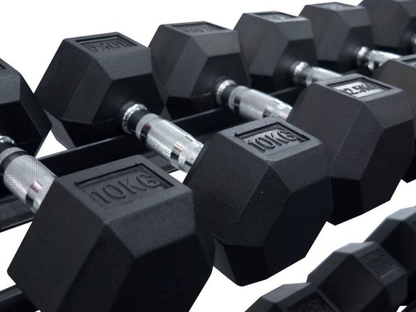 Hex Rubber Dumbbells (Pairs) 5kg to 40kg