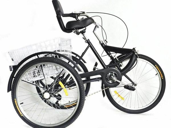 Tricycle for Adults 24 Inch Folding Tricycle, 7 Speed Tricycle with 3 Wheels, Basket and Light