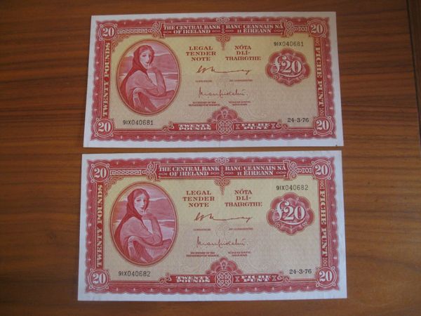 20 Pound Lavery Consecutive Notes - 600 Euros