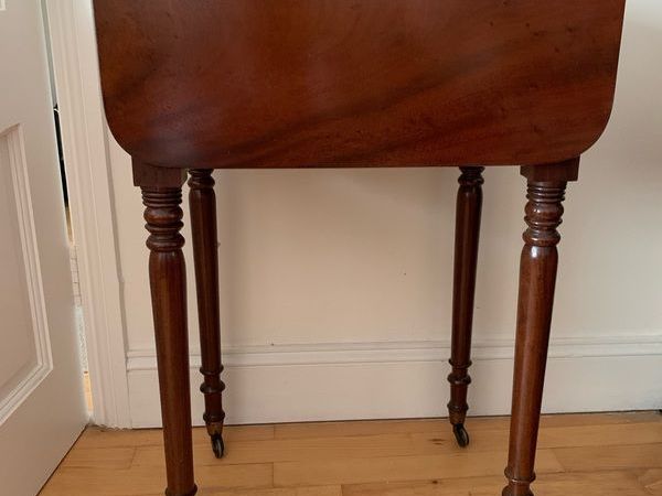 Reproduction drop leaf side table with two drawers