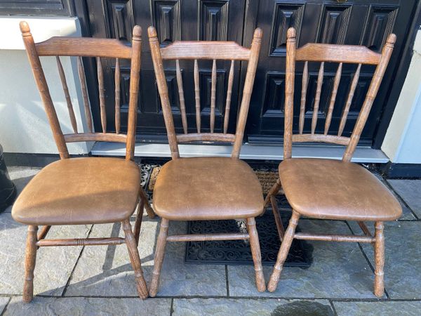 3 x Matching Solid Vintage Leather Dining Chairs