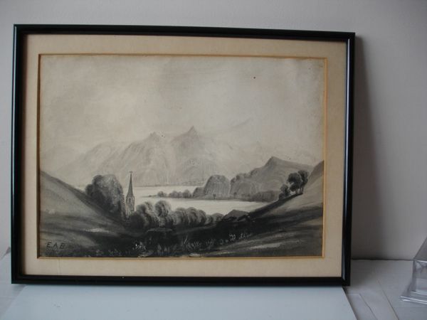 Charcoal  Vintage  Art Drawing dated 1848 signed