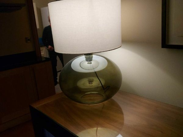 Green Glass Table Lamp & Shade