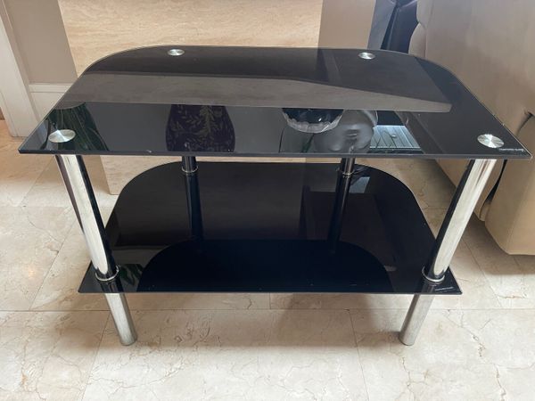 Tall Wide 2 Shelf Black Glass TV Table - Deliver