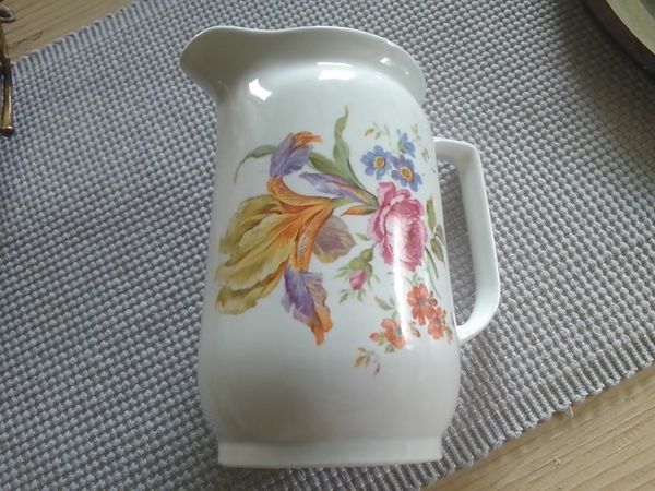 ANTIQUE WHITE HAND PAINTED FLORAL JUG