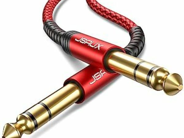 Professional Guitar Cable 3M (10Ft), 1/4″ 6.35Mm to 6.35Mm TRS Stereo Audio Guitar Lead Nylon Braided Jack Instrument Cable for Electric Guitar, Bass, Amp, Keyboard, Mondolin - Red