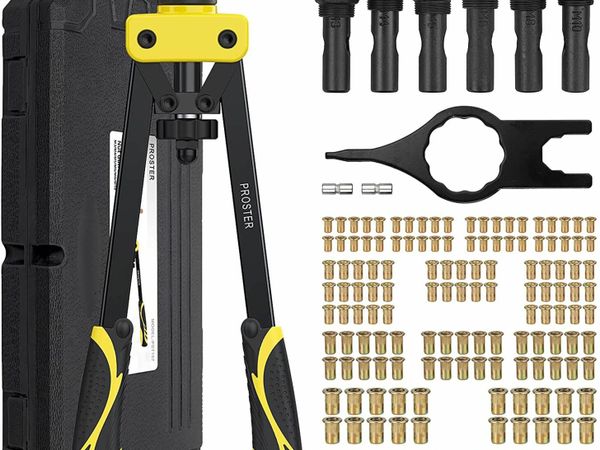 Proster 14" Heavy Duty Hand Rivet Nut Thread Setter Kit with 6pcs Metric Mandrels 150 PCS Rivet Nut Yellow