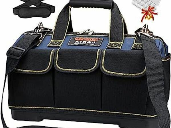 AIRAJ Tool Bag Organiser Hard Bottom 42 * 23 * 29Cm/ 16-Inch,Water Proof Large Tool Bag with ABS Molded Base,Electrician Tool Bags Adjustable Shoulder Strap,Professional Wide Mouth Tool Bag