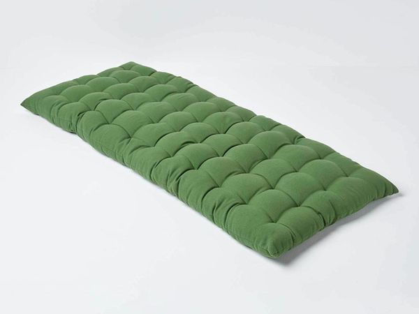 HOMESCAPES Olive Green Garden Bench Cushion 2 Seater