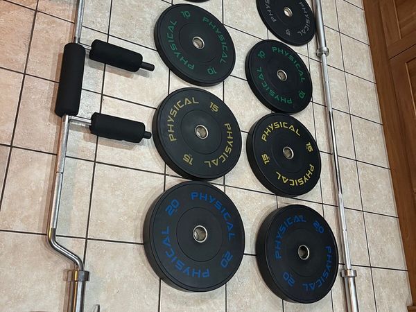 OLYMPIC BUMPER PLATES, HEX SQUAT AND BARBELL!!