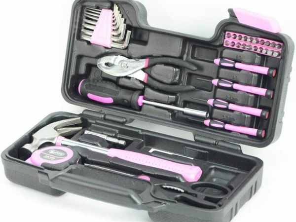 Hyfive Ladies Pink Tool Kit Tool Kit DIY Set with Pink Hammer
