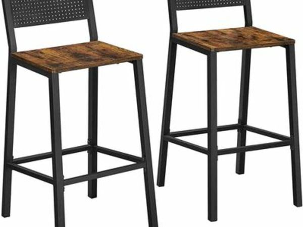 BAR STOOLS, SET OF 2 HIGH CHAIRS, KITCHEN, DINING, OFFICE SEATING, INDUSTRIAL STYLE, RUSTIC BROWN AND BLACK
