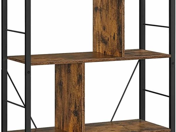 5 TIER BOOKCASE SHELF OFFICE SHELF OPEN COMPARTMENTS INDUSTRIAL DESIGN FOR LIVING ROOM BEDROOM OFFICE STUDY HOME OFFICE VINTAGE BROWN BLACK