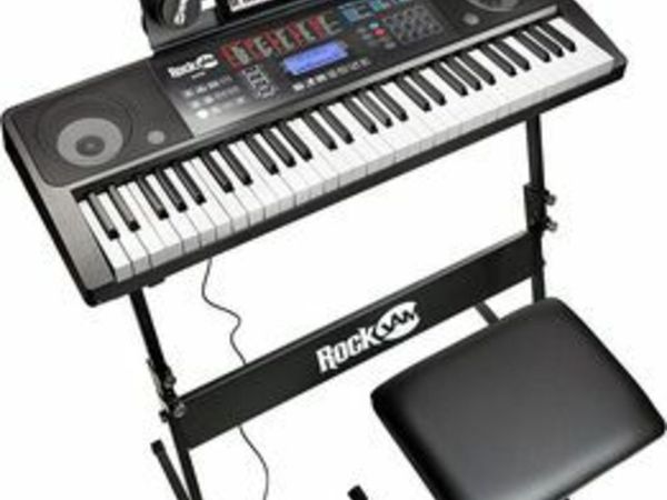 RockJam 61 Key Keyboard Piano Keyboard Bench, Digital Piano Stool, Sustain Pedal and Headphones