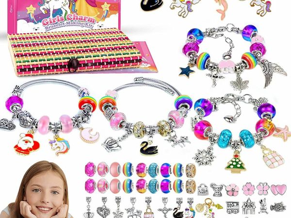 Creen Gifts for 5 6 7 8 9 10 Year Old Girls, Kids Jewelry Making Kits 11 Girl Toy Christmas Girls Charm Bracelet Kit Arts and Crafts Kid Toys Age 8-12