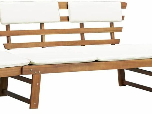 GARDEN BENCH 2-IN-1 WITH PADDING 190 CM SOLID ACACIA WOOD